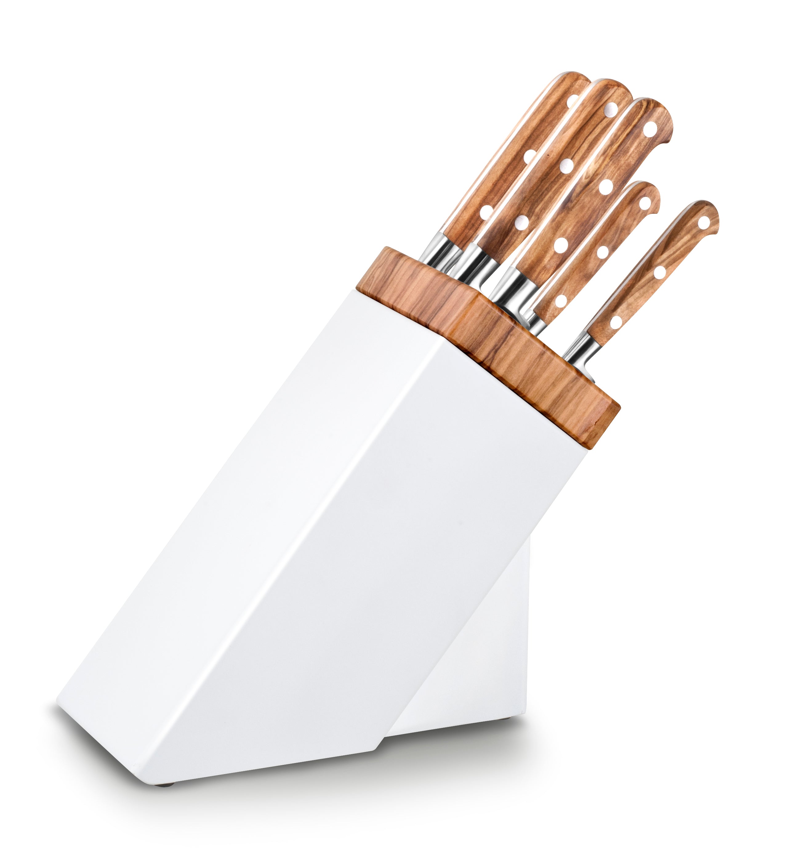 Lion Sabatier Arles White & Olivewood Knife Block + 5 Provencao Knives by Lion Sabatier