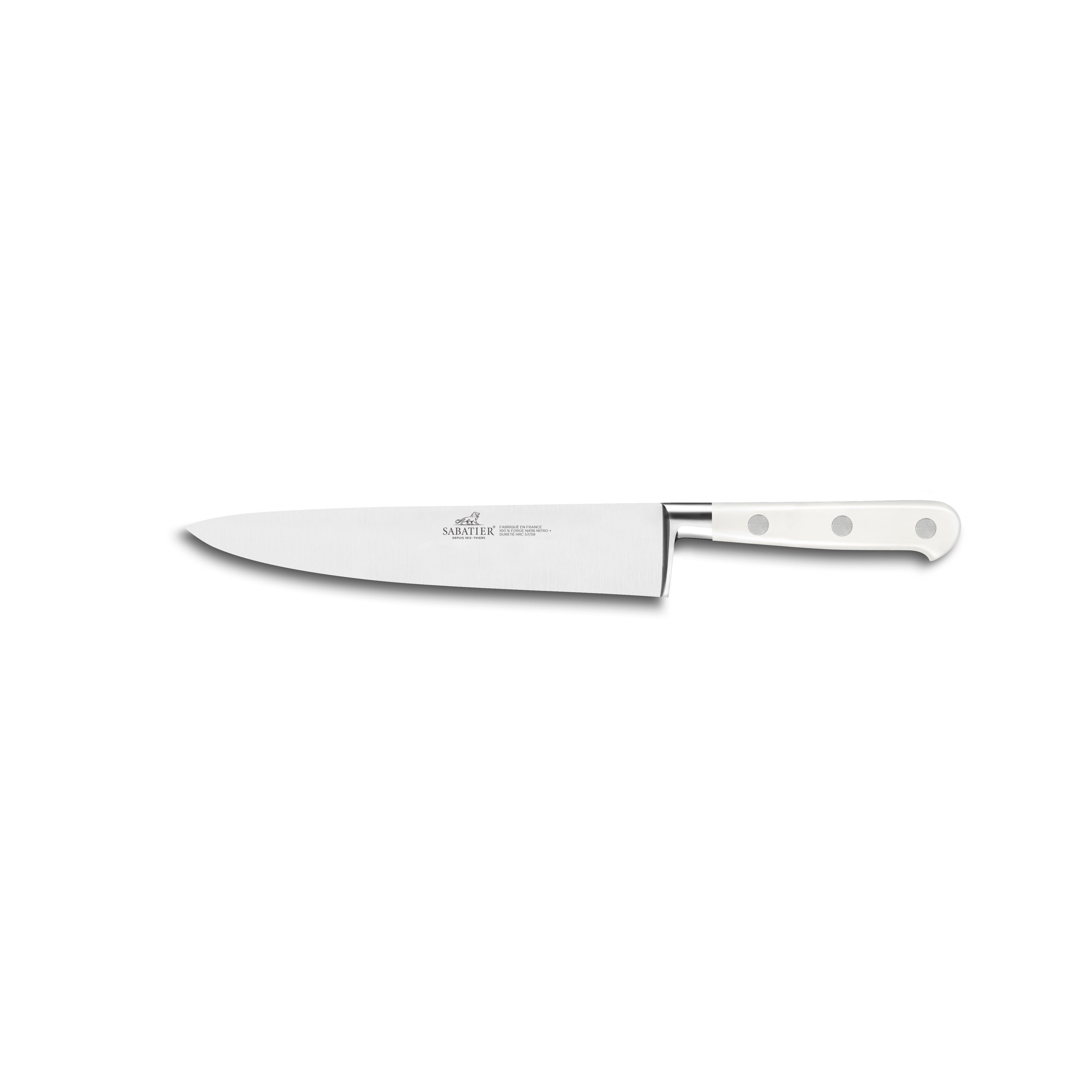 Lion Sabatier Arles White & Olive Wood Knife Block + 5 Ideal Toque White Knives by Lion Sabatier