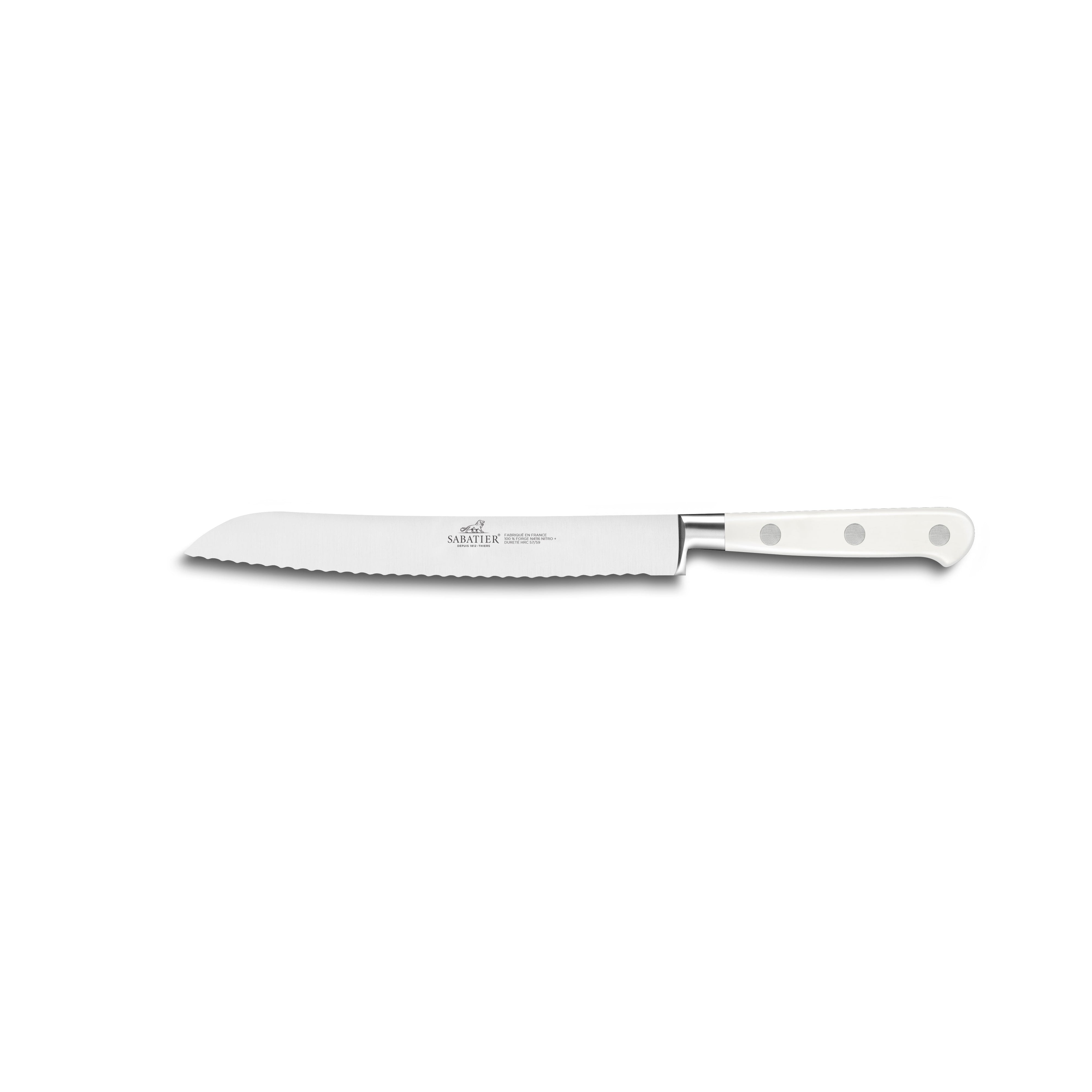 Lion Sabatier Arles White & Olive Wood Knife Block + 5 Ideal Toque White Knives by Lion Sabatier