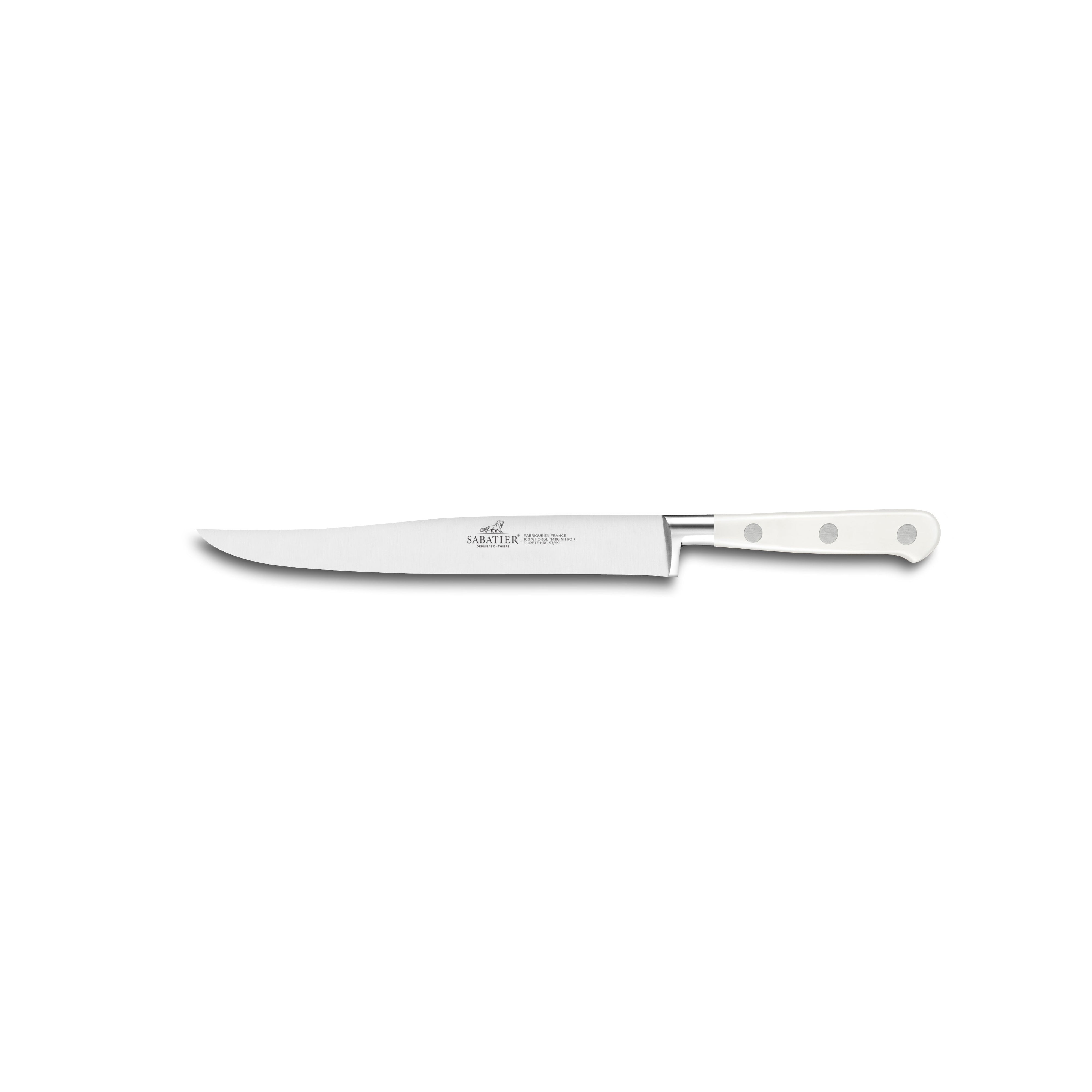 Lion Sabatier Arles White & Olive Wood Knife Block + 5 Ideal Toque White Knives by Lion Sabatier