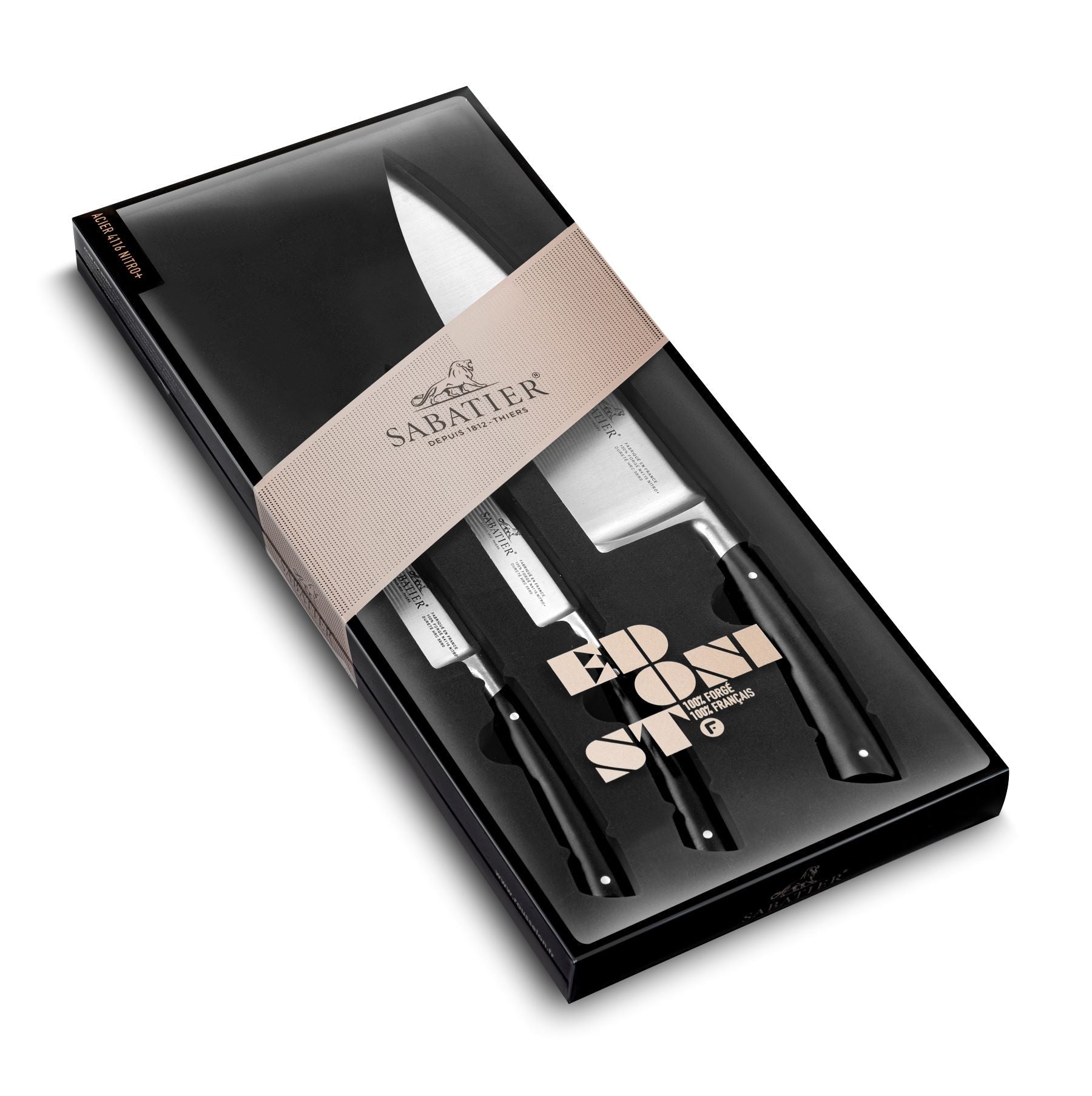Lion Sabatier 3pc 10cm Paring, 13cm Utility, 20cm Chef Knife Set - Edonist Black by Lion Sabatier