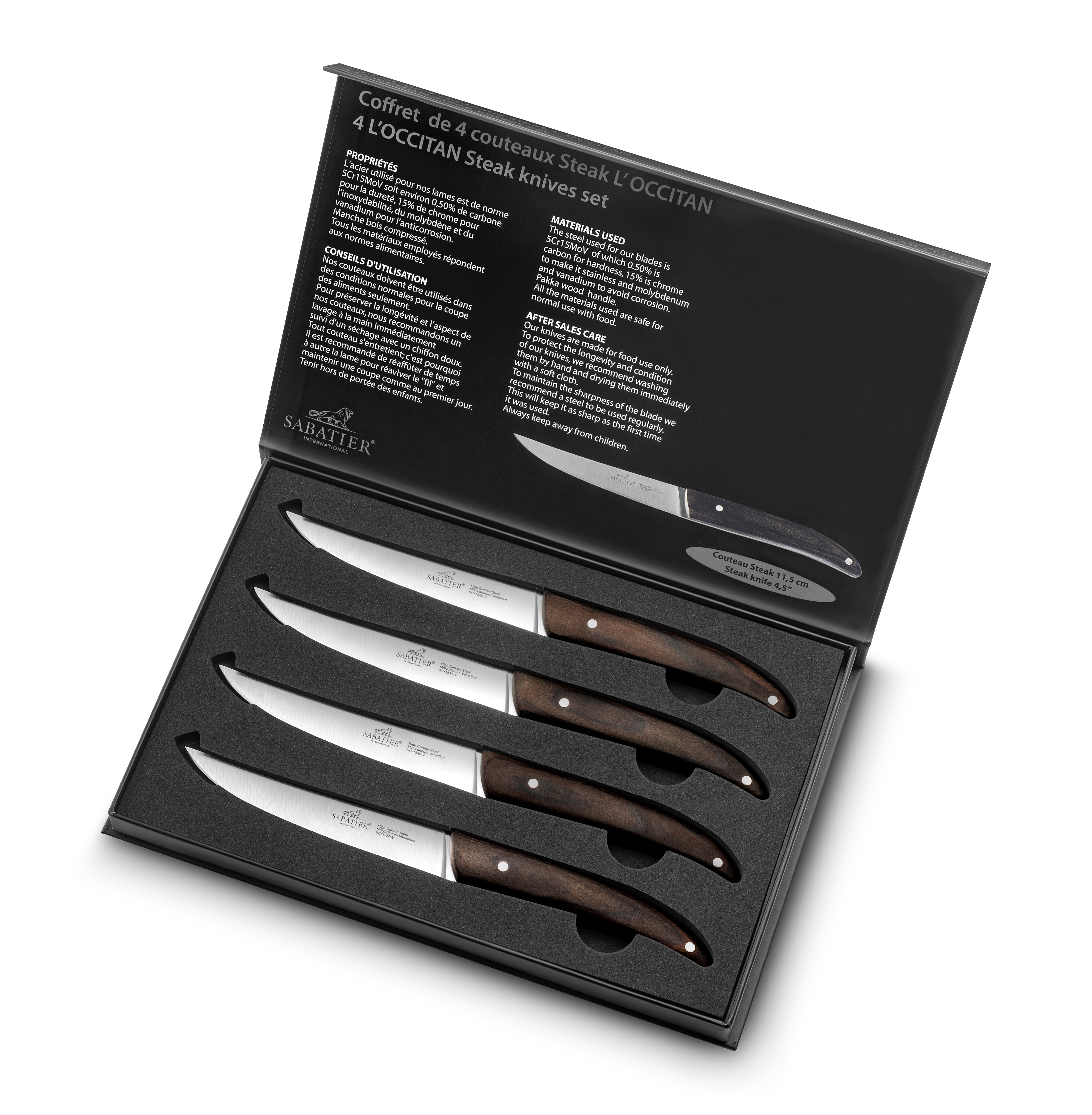 Lion Sabatier 4pc 11.5cm Steak Knife Set - L'Occitan Wood by Lion Sabatier