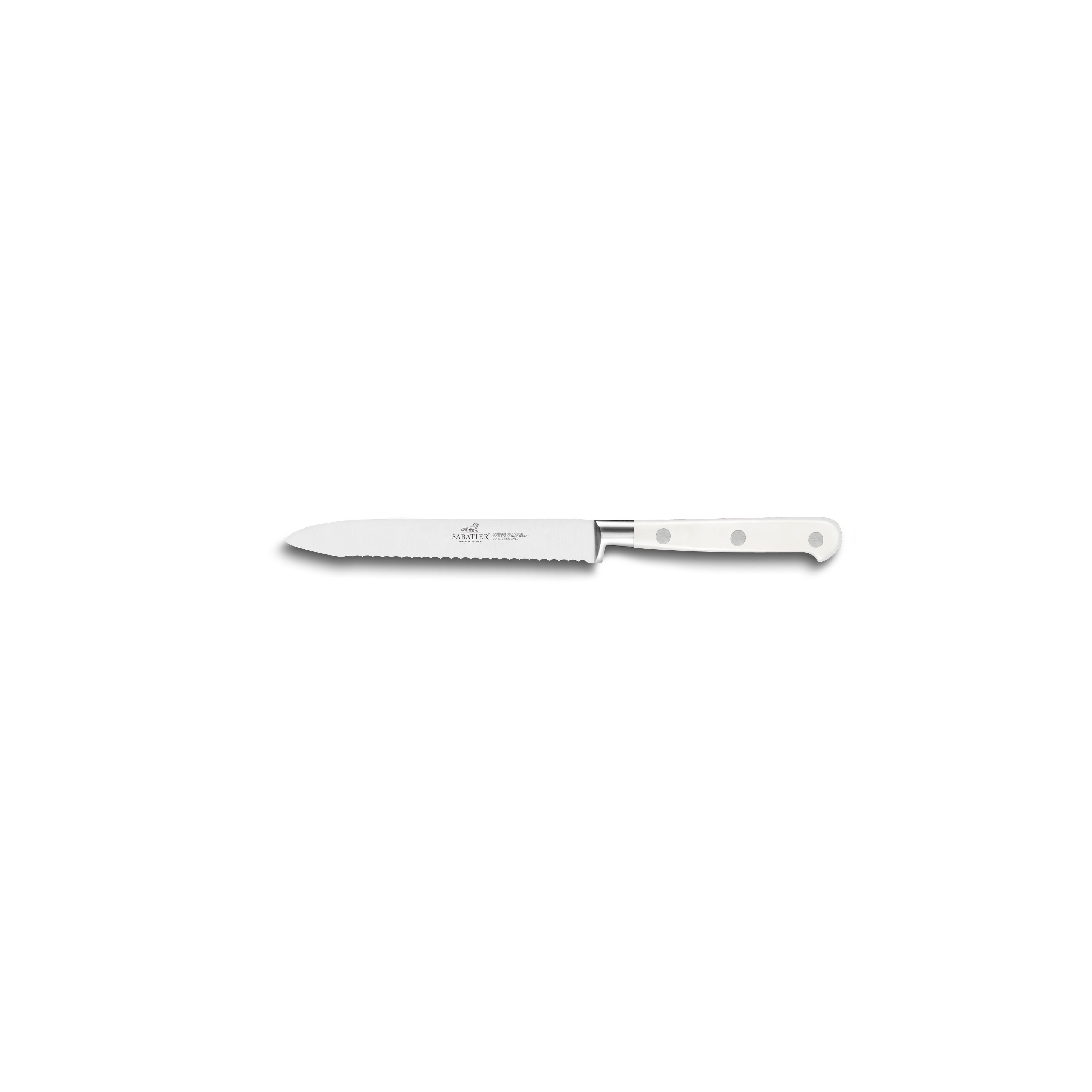 Lion Sabatier Arles White & Olive Wood Knife Block + 5 Ideal Toque White Knives by Lion Sabatier