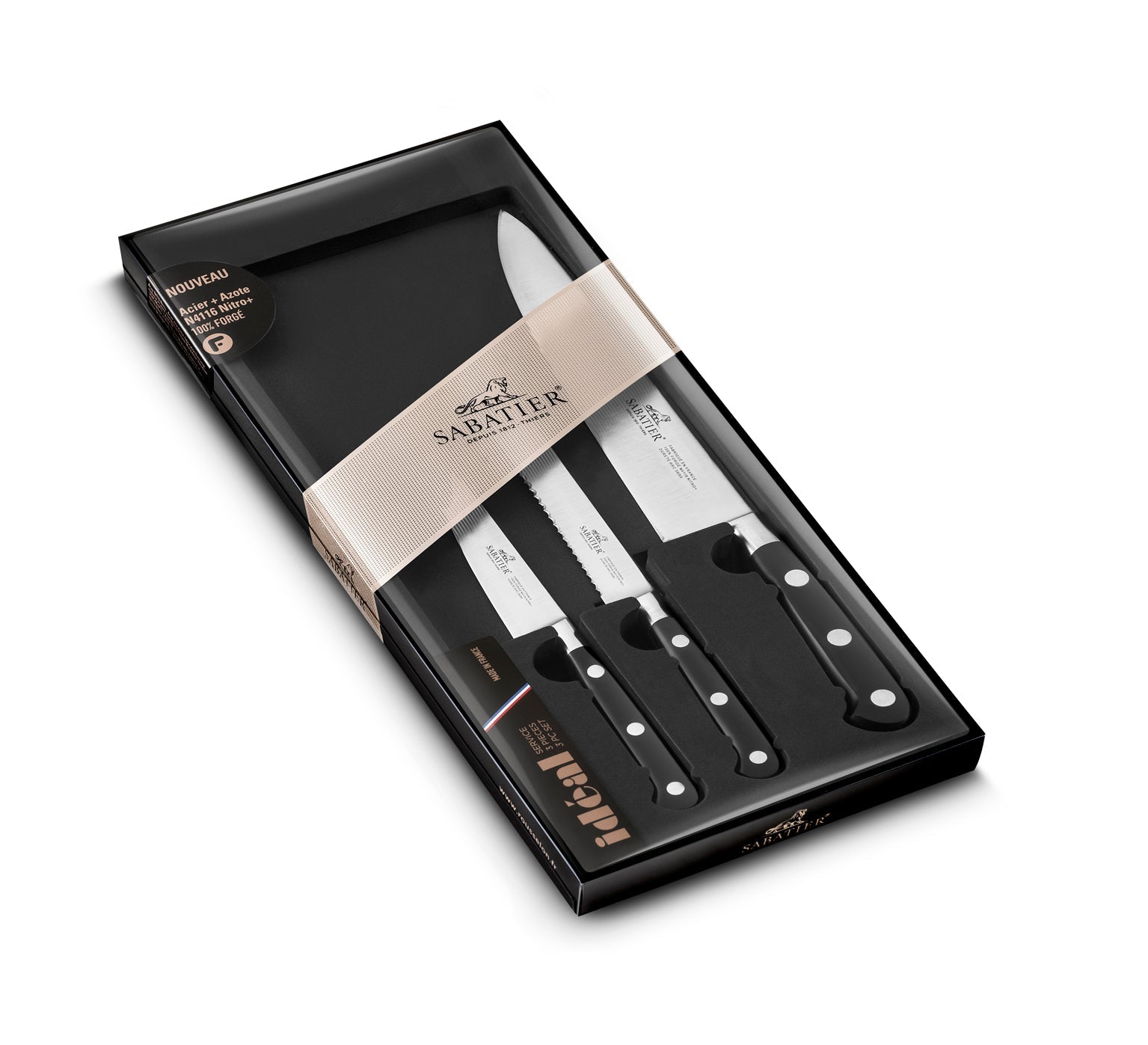 Lion Sabatier 3pc 10cm Paring, 12cm Serrated Utility, 20cm Chef Knife Set - Ideal Steel by Lion Sabatier