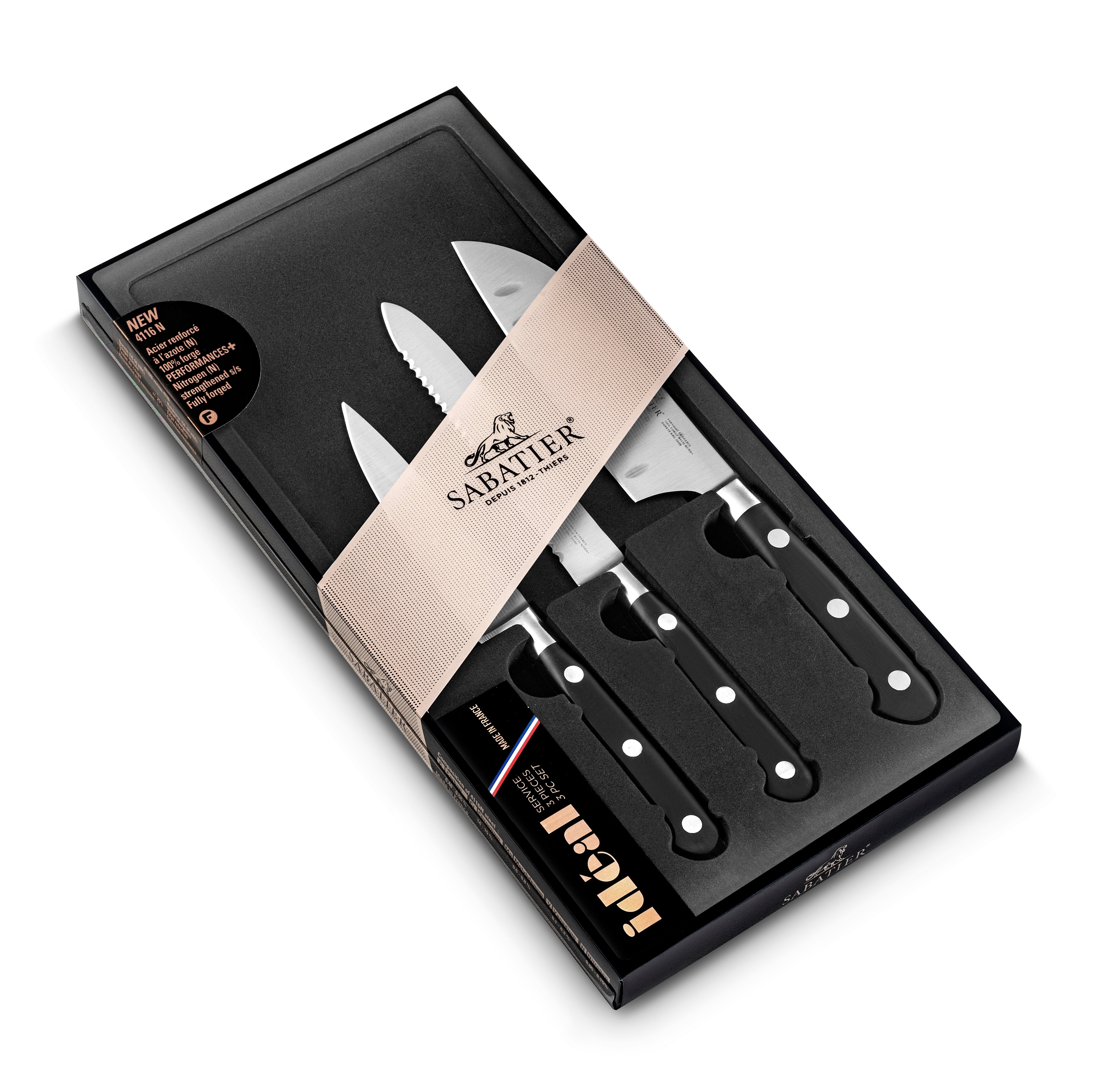 Lion Sabatier 3pc 10cm Paring, 13cm Utility, 18cm Mini-Santoku Set - Ideal Steel by Lion Sabatier